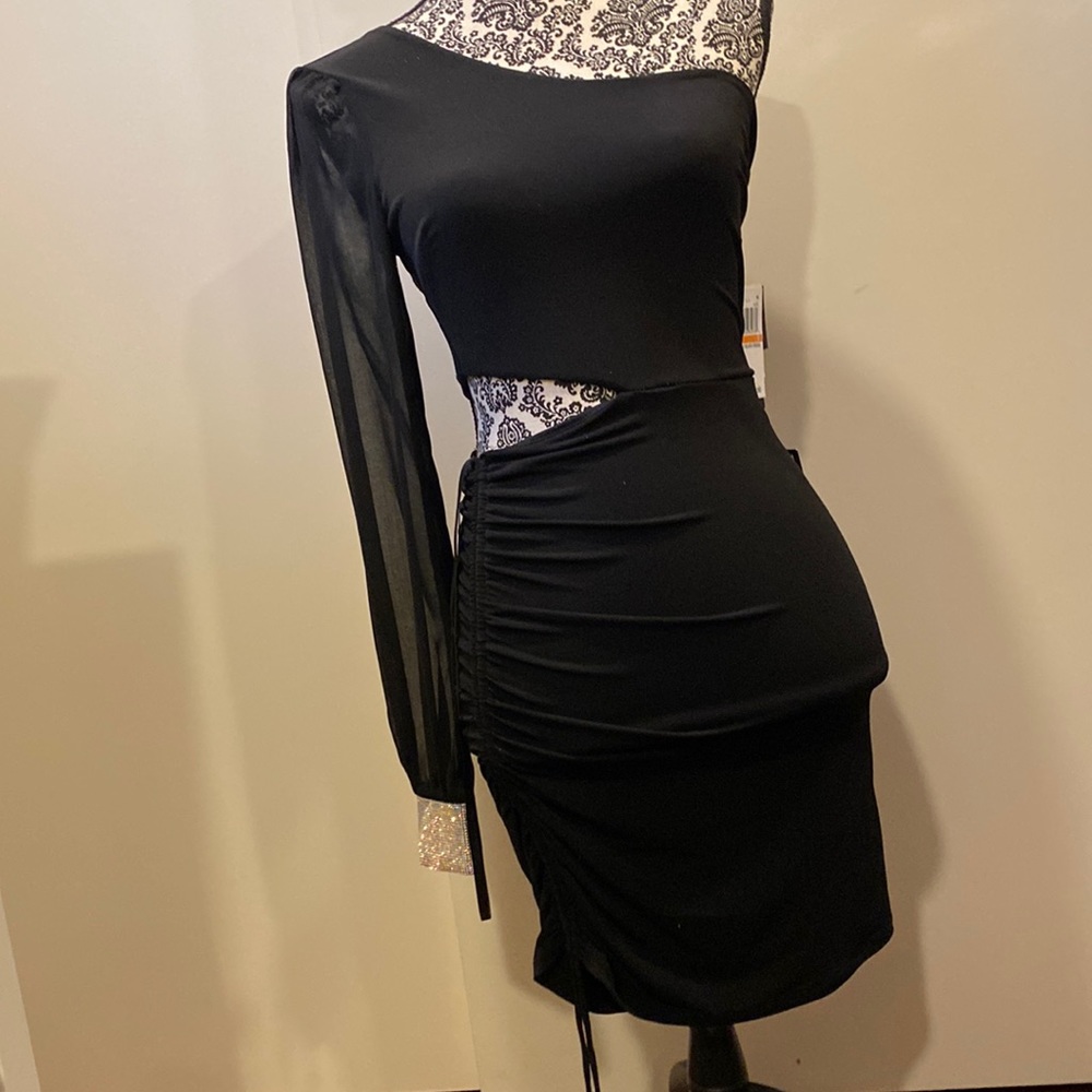 Macy's NWT Sm Lil black dress by City Studio Org $69 cross sleeve cut out waist